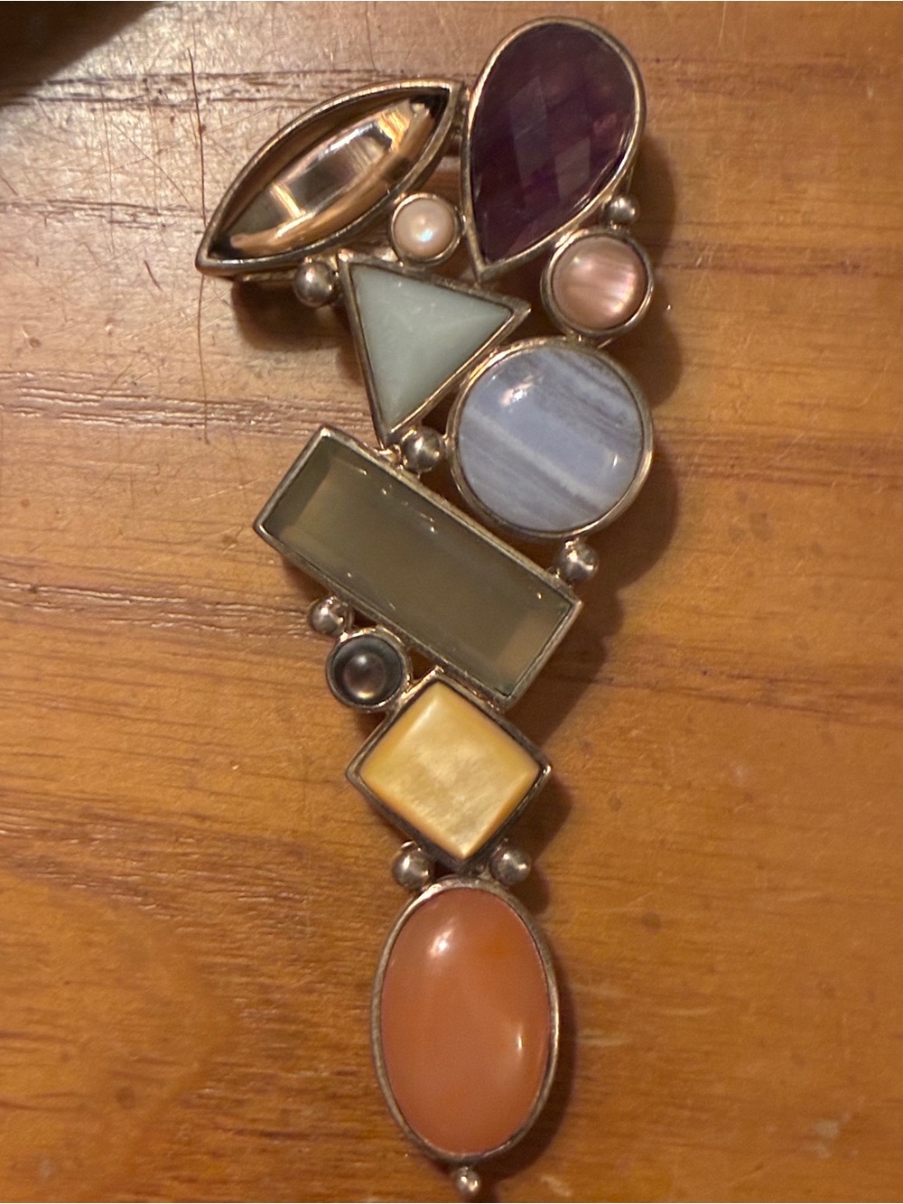 Sterling Silver WM925 Multistone Pastel Stone Geometric Pendant For A Necklace